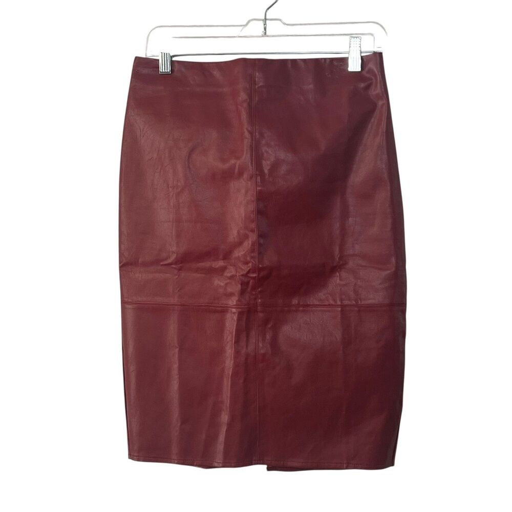 Lulus Skirt Burgundy Faux Leather Midi Back Slit Size Medium